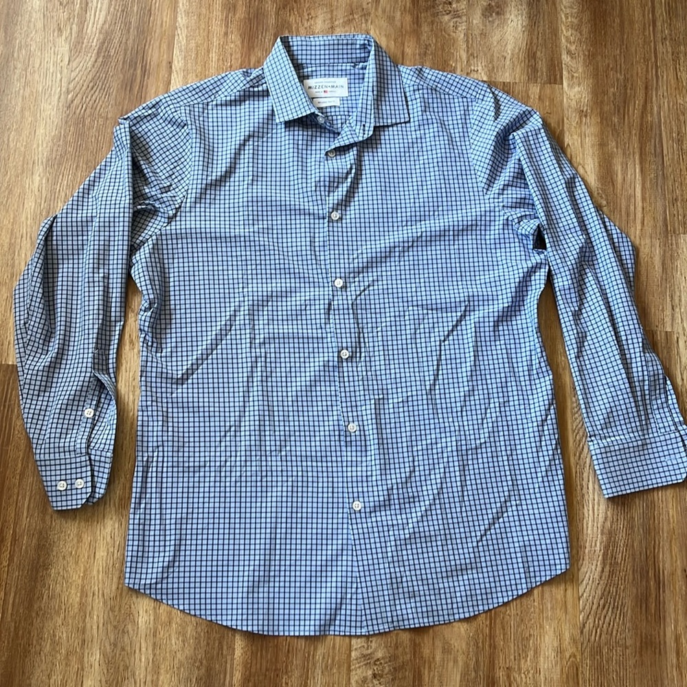 Mizzen Main Blue Plaid Shirt Men’s XXL Trim Fit‎ Button Up Long Sleeve Casual